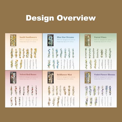 90 Pcs Floral Strip PET Stickers for Scrapbook Journaling - color: Blossoming Vines