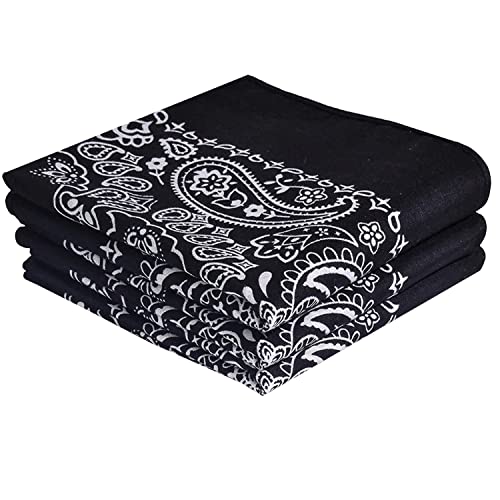 Every-ville Cotton Bandana Handkerchief for Men & Women, 3 Pack - color: Black