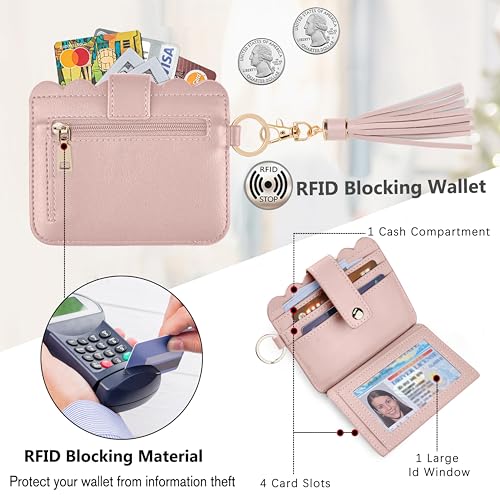 Wristlet Wallet for Women with Keychain – RFID Card Holder Small Wallet Wristlet with Key Ring - color: Pink, style: Classic