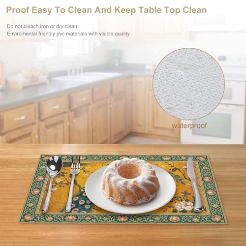 Vintage Peacock Luxury Floral Bird Placemats Set of 4, 12x18 Inch - color: Floral Bird05, size: 4pcs