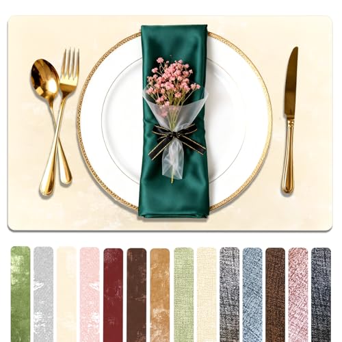 Faux Leather Placemats Set of 6, 11.8"x17.7", Pearl White - color: Pearl White, size: Set of 6