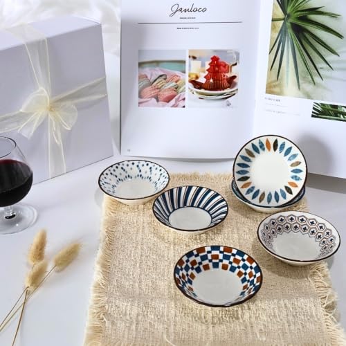 Small Bowls for Dips 3oz, Sauce Cups 3.8" Ceramic Bowl Set of 6 - color: Indigo Graffiti
