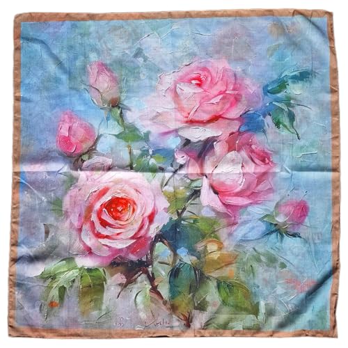 35" Head Scarf Large Square Scarf Like Cotton Hairscarf Fashion Scarves Bandana Night Sleeping Wraps for Women B01 - color: Pink Rose
