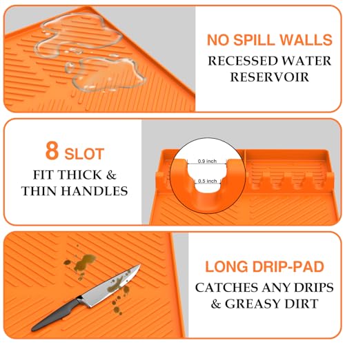 Silicone Griddle Tools Mat for Blackstone, Griddle Accessories Side Shelf Mat Grill Pad for Outdoor Grill Kitchen Counter Spatula Silicone Mat with Drip Pad (Orange (2Packs)) - color: Orange (2Packs)