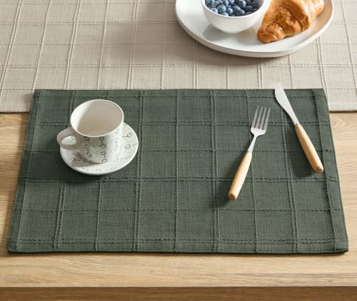 ZeeMart Linen Checked Farmhouse Placemats Set of 4, Army Green 13x19in - color: Army Green, size: Set of 4