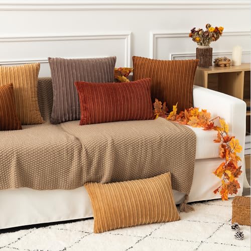 Kevin Textile Striped Corduroy 16”x16” Pillow Covers 2 Pack, Brown - color: Brown, size: 16" x 16" (Pack of 2)