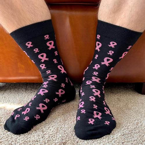 tiemart Men's Socks, Fits Men's Shoe Sizes 8-12 - color: Black Breast Cancer Awareness