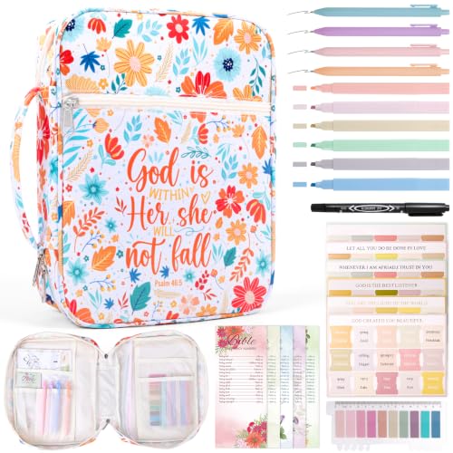 XKDOUS Bible Cover Case for Women Bible Bag Journaling Kit w/Study Supplies - color: Canvas Orange, size: Large