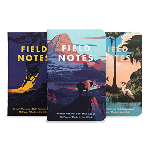 Field Notes: National Parks Series (Series F - Glacier, Hawai'I Volcanoes, Everglades) - Graph Paper Memo Book 3-Pack - 3.5 x 5.5 Inch - color: Series F - Glacier, Hawai'I Volcanoes, Everglades