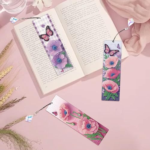 Tontut 3pcs Diamond Art Painting Kit Bookmark, Lotus Flower Exquisite Universal DIY Bookmark, Lightweight and Durable, Suitable for Reading Lovers - color: Lotus Flower