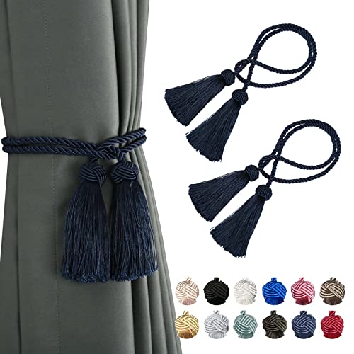 BEL AVENIR 2 Pack Handmade Rope Tassel Curtain Tiebacks - color: Navy, size: 2 Pack