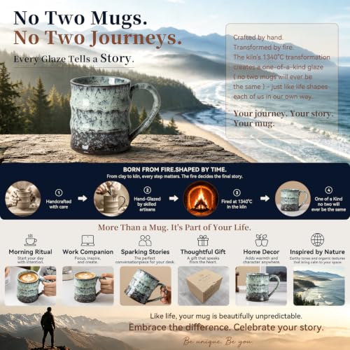 Misty Moss Ceramic Mug, 15oz Reactive Glaze Mug, Self Care Gift for Her - color: 15oz - Misty Moss · BREATHE