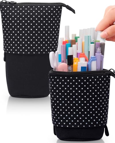 Sooez Standing Pencil Case, Cute Stand up Pencil Pouch, Telescopic Pen Bag - color: Black