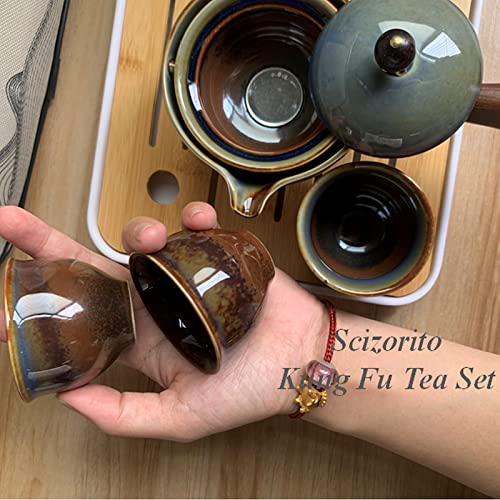Ceramic Portable Travel Tea Set, Chinese Kungfu Tea Set with 360 Rotation Teapot and Infuser, 4 Tea Cups, Tea Tray And Travel Bag (Kiln Variant) - color: Kiln Variant