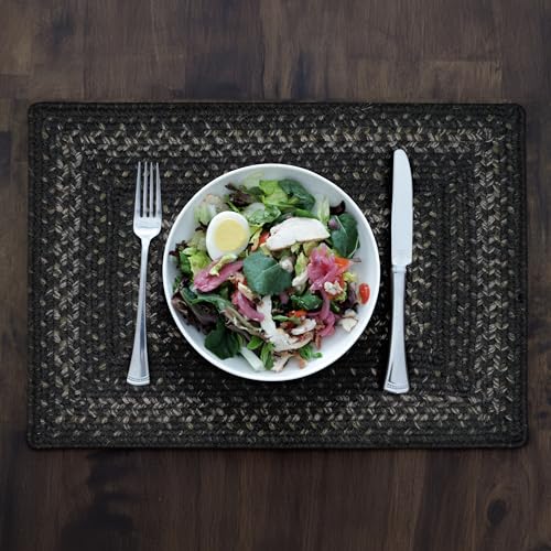 Homespice Jet Black Jute Braided Placemats, Rect 13x19 Set of 6 - color: Jet Black