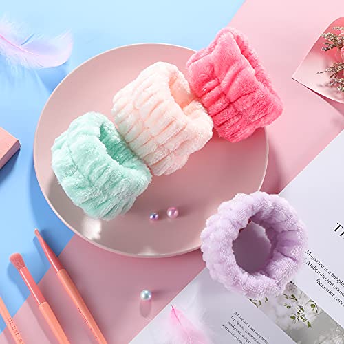 Chuangdi 4 Pairs Wrist Bands for Washing Face Microfiber,Candy Color - color: Candy Color