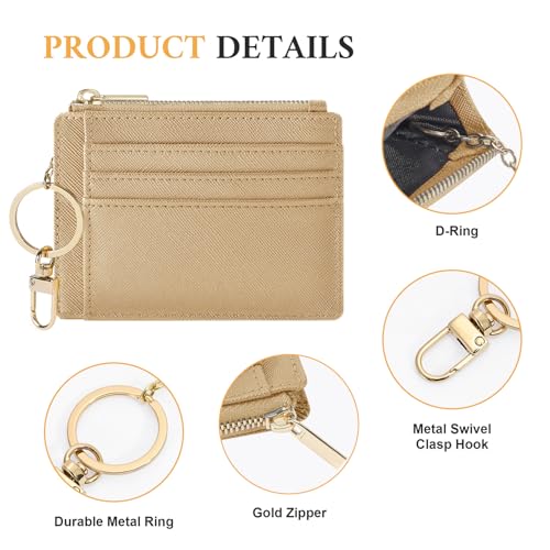 Sodsay Card Case Slim Front Pocket Wallet for Women Credit Card Holder with Keychain | Slim, Credit Card Holder, Front Pocket, with Keychain - color: CH Champagn Gold