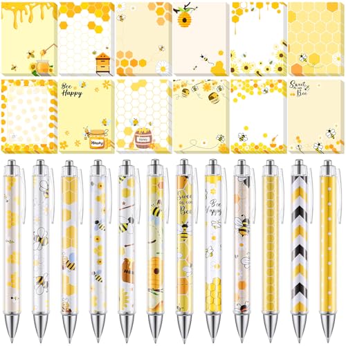 Dispowreath 24 Pcs Bee Sticky Notes with Pens Bee Themed Gifts - style: Bee