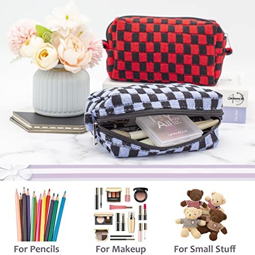 Checkered Makeup Bag for Purse, Small Travel Cosmetic Pouch,Blue Black - color: Blue Black