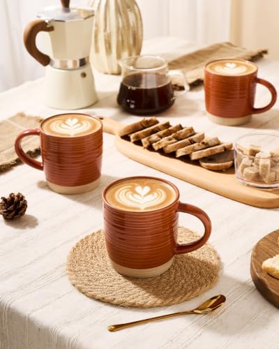 famiware Coffee Mugs Set of 4, 13 oz Mug Set, Ceramic Cup Set with Handle - color: Constellation-Terracotta, size: 4 Count (Pack of 1)