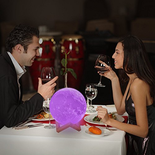 Moon Lamp, 3D Printed 16 Color LED Night Light, Moon Light with Dimming 7in - size: 7.0 inch