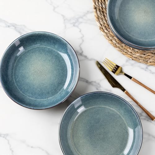 AmorArc 8.5’’ Ceramic Pasta Bowls Set of 4, 36oz Large Stoneware Bowls Set - color: Ceylon Blue, size: Set of 4