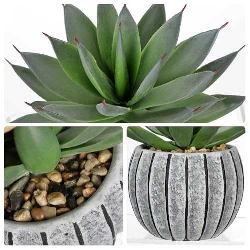Briful Artificial Aloe Succulent Plant in Aged Cement-Look Ceramic Pot – 8" Tall Faux Agave Plant with Decorative Pebbles – Realistic Desk or Shelf Decor for Home, Office, Bathroom - color: Black Vintage Vase