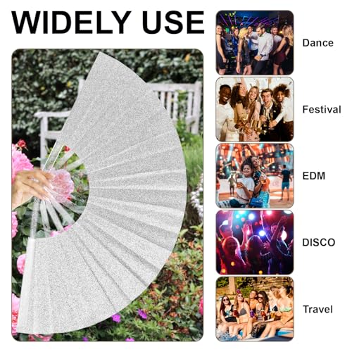EOSAU 13" Glitter Folding Hand Fans Foldable, Clacking Fans for Women Black - color: 13" Silver 02