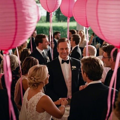 Pink Paper Lanterns Decorative 10pcs Party Hanging Decorations for Bachelorette Wedding Birthday Baby Shower Graduation Anniversary Pink Themed Room Decor DIY Activities - color: Pink