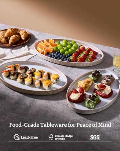 famiware Large Serving Platters Set of 3 Sizes - Oval, Cappuccino White - color: Cappuccino White