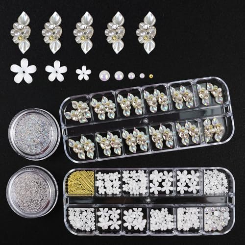 White Flower Nail Charms with Rhinestones for Women Nail Design - color: Colorful-07