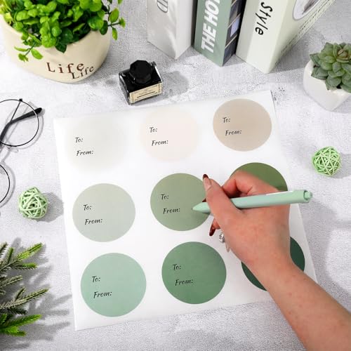 Whaline 315Pcs Sage Green Nude Gift Tag Sticker to and from Present Sticker 2.5 Inch Gradient Green Self-Adhesive Blank Name Labels 9 Color Paper Decal Gift Tags for One Lucky Duck Party Favor - color: Sage Green Nude