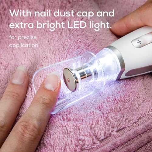 Beurer MP62 Professional Nail Drill Kit, Portable Electric File Machine with 10 Attachments & 10 Sanding Bands, Efile Dremel for Acrylic Gel Manicure and Pedicure, LED Light, with Storage Case - color: White - 10 Attachments