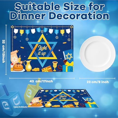 Hanukkah Placemats Set of 6 Plastic Table Mat 17×13×0.04in - style: Hanukkah