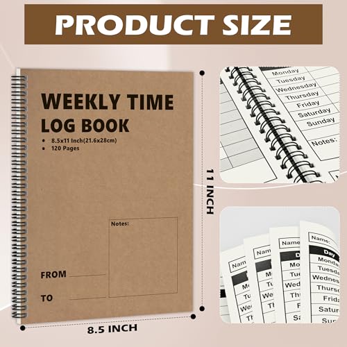 1 Pcs Weekly Time Sheet Log Book Spiral Binder 120 Pages 8.5x11 Inch Work Hours Log Book Payroll Record Book Timesheet logbook Daily Time Journal for Small Business Office (1)