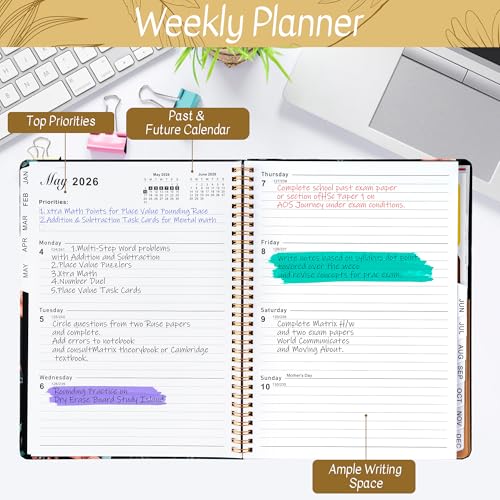 Xqumoi 2026 A4 Planner - What The Fuck Weekly and Monthly Planner Floral Writing Notebooks, Jan. 2026 - Dec. 2026, Hardcover Calendar with Tabs Stickers Back Pocket Twin-Wire Binding - color: Wildflower 2026, size: A4