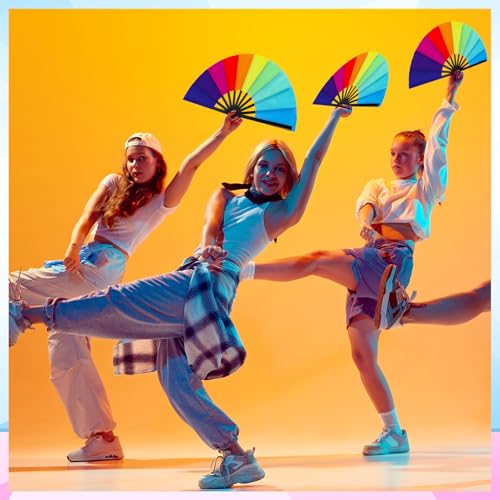 Maitys 2 Pack Foldable Fans for Rave Dancing,Rainbow,Simple Pattern - color: Rainbow, style: Simple Pattern