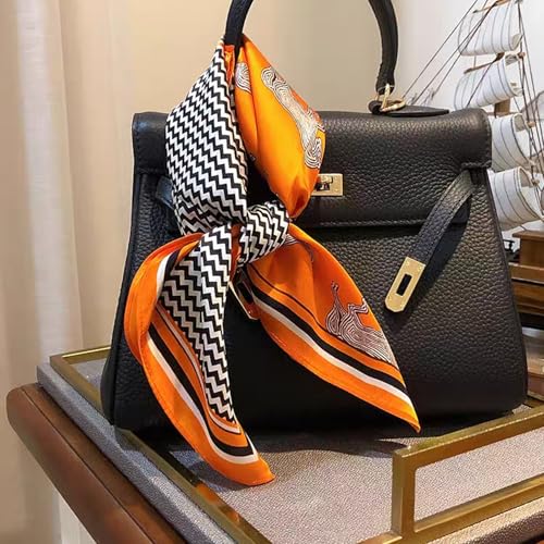 100% Mulberry Silk Neck Scarf for Women Square Neckerchief – 21 inch - color: Orange