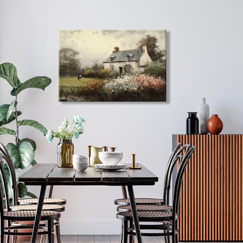 Huabsad Vintage Landscape Flower Portrait Oil Painting Canvas Wall Art Antique Cottage Outdoor Garden Spring Wall Decor Rustic Farmhouse Bedroom Aesthetic Painting Prints 12x16in Wrapped Canvas - color: Oil painting03, size: 12x16in Wood Framed