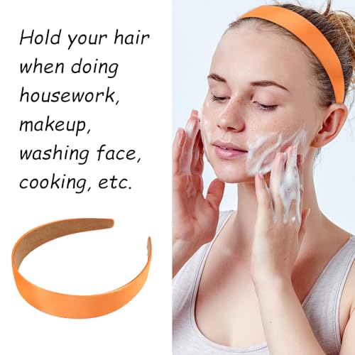 Wecoe 10 Pack Orange Headbands 1 Inch Wide Satin Headbands Women Non Slip Fashion Plain Head Bands Solid Hair Bands DIY Halloween Thanksgiving Day Hair Accessories for Women Girls Diademas Para Mujer - color: Orange