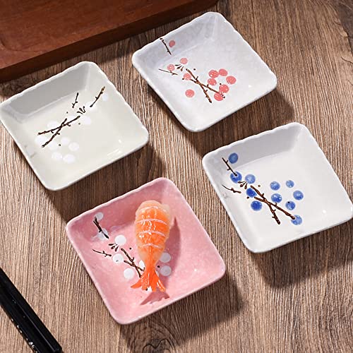 Ceramic Japanese Soy Sauce Dish Set of 4, 3.22‘’ Square Small Sushi Dishes