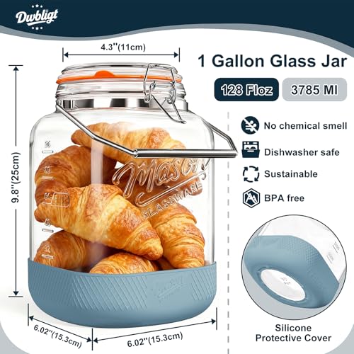 1 Gallon Glass Jar with Lid, 2 Pack Glass Food Storage Containers - size: 1 Gallon / Square Glass Jar