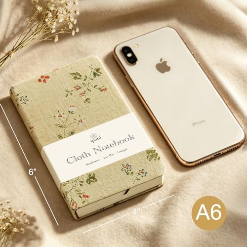 Pocket Notebook, Floral Linen Journal, Similar Embroidered, Notebooks 4x6, Lay Flat Sketchbook, A6 Notebook, Hardcover, Lined & Unlined Notebook, Apricot - color: A6-Floral Apricot