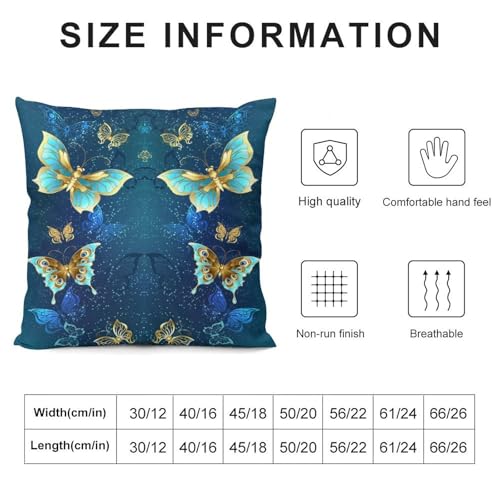 Fantastic Butterfly Pillow Covers Blue Gold Theme Butterfly Home Decor Sofa Bedroom Cushion Outdoor Indoor Decorations 16 "x16 - color: Butterfly-4, size: 16" x 16" (Pack of 2)