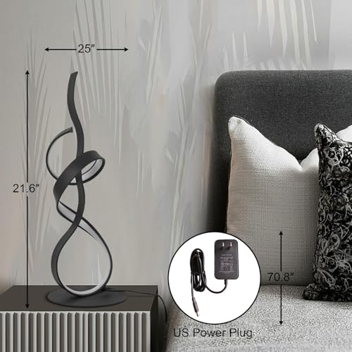 22inch 24W 2700LM Modern Design 3CCT 2700K/4000K/6500K Stepless Touch Dimmable with Remote Control Art LED Table Lamps for Bedroom Bedside Living Room Villa Gift Idea (Black) - color: Black