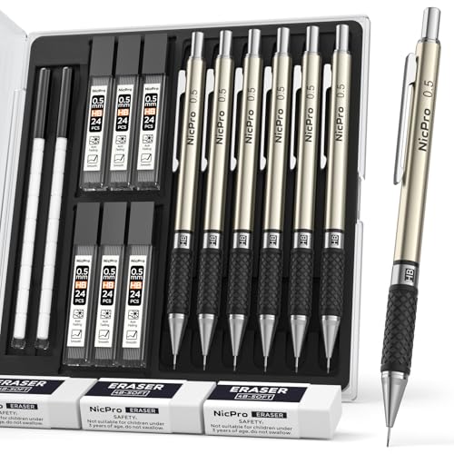 Nicpro 0.5 mm Art Mechanical Pencils Set in Case, 6 PCS - style: 6 Pack (0.5mm)