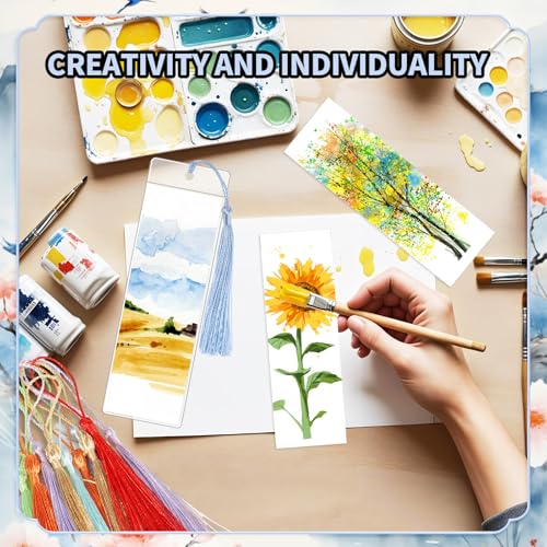 120 Sets Blank Kraft Paper Bookmarks Kit with Tassels and PVC Sleeves - color: White/120pcs