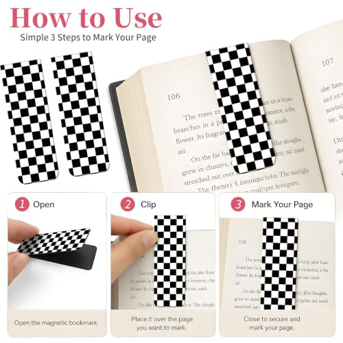 5 Pieces Magnetic Bookmarks, Cute Magnet Bookmark Clips, Colorful Page Markers for Books, Reading Supplies for Book Lovers, Women and Men Black White Checkerboard - color: Black White Checkerboard