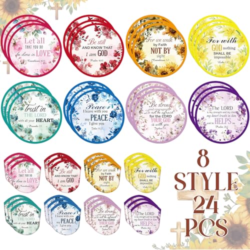 Gejoy 24 Pcs Christian Church Foldable Hand Fans Flying Disc 8 Style - color: Christian Church