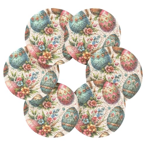 Watercolor Vintage Easter Drink Coasters Set - 6 Pcs Minimalist Woven Coasters with Holder for Home Decor, 3.94 Inch Absorbent Coasters for Drinks - color: D30